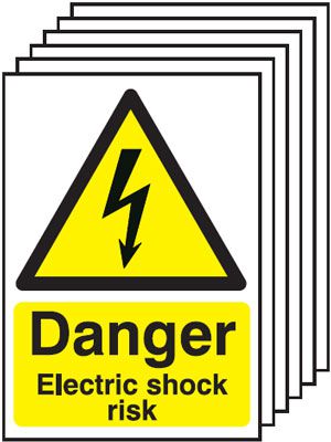 A5 Danger Electric Shock Risk - Rigid Pk of 6 - Y1427363