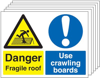 450x600mm Danger Fragile Roof Use Crawling Boards - Rigid Pk of 6 - Y1427632