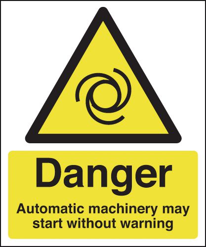 A4 Danger Automatic Machinery May Start Without Warning - Self Adhesive - Y2457588
