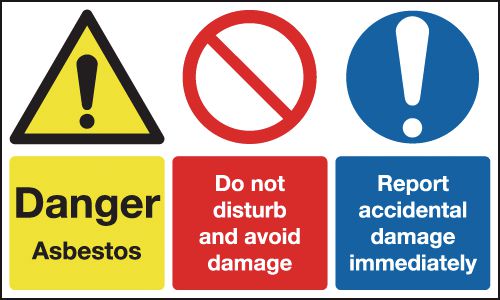 300x500mm Danger Asbestos Do Not Disturb and Avoid Damage Report Accidental Damage - Self Adhesive - Y1343372