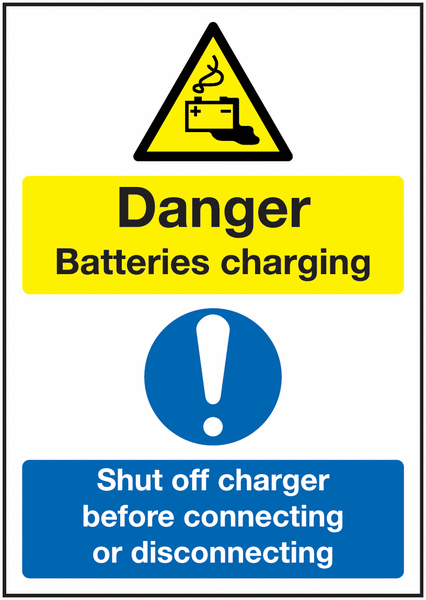 A4 Danger Batteries Charging Shut Off Charger Before Connecting or Disconnecting - Rigid - Y1343378
