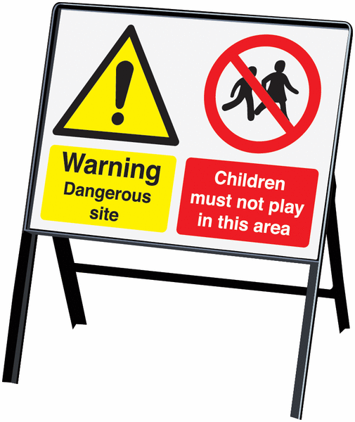 450x600mm Warning Dangerous site Children must not play stanchion sign - Y1340772