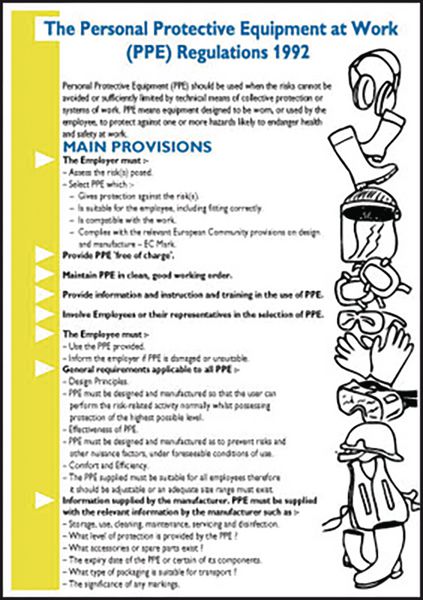 600x420mm The Personal Protective Equiptment at Work Regulations 1992 ...