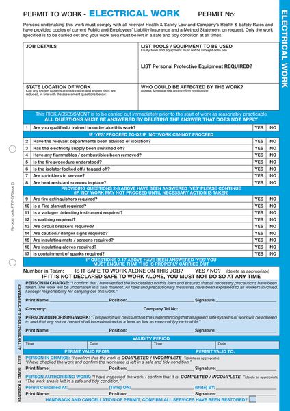 Electrical Work - Permits to Work - Y754348 – RackingLabels